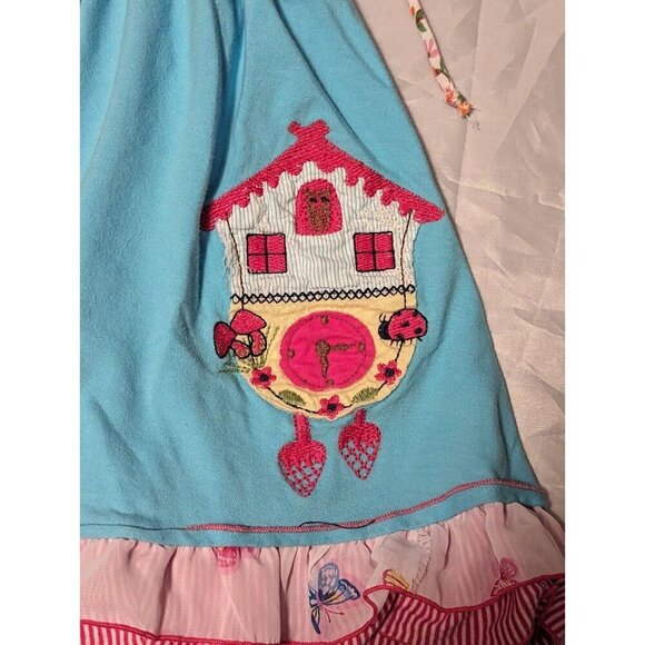 Twirls & Twigs Blue Tie String Strap Dress/ Top Birdhouse Clock Girls Size 6x - Picture 5 of 9